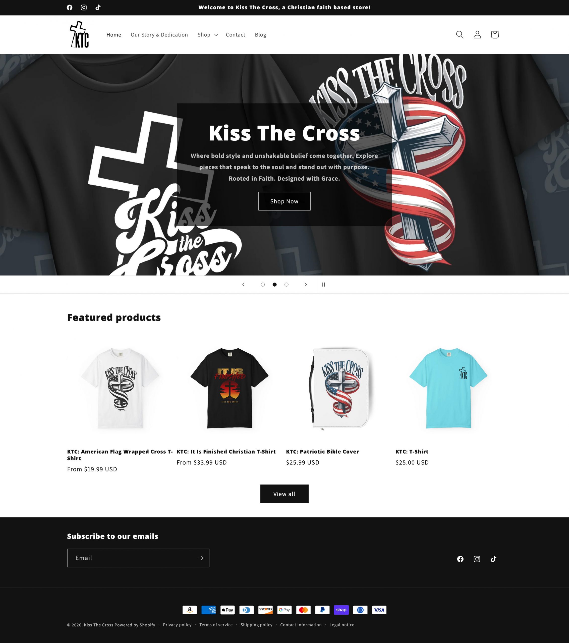 Kiss The Cross Shopify homepage screenshot