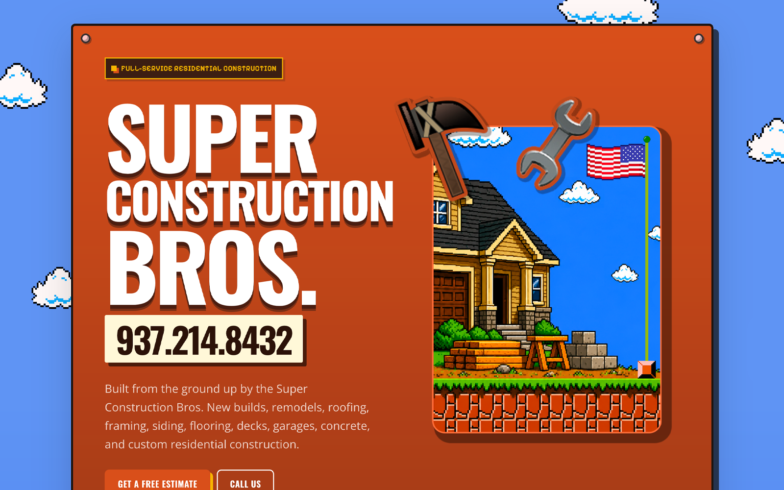 Super Construction Bros desktop homepage screenshot